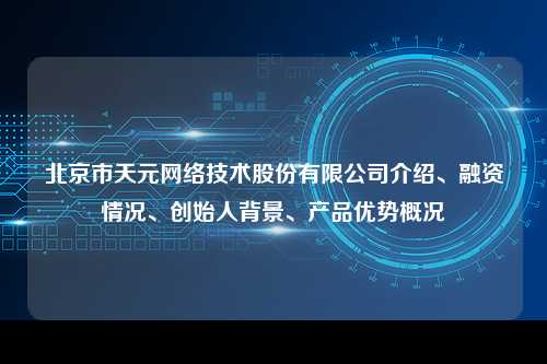 北京市天元网络技术股份有限公司介绍、融资情况、创始人背景、产品优势概况